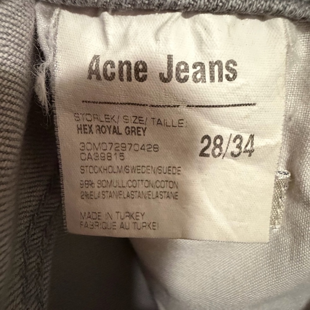 Acne Studios Grey Skinny Jeans Raw Hem Sz 28/34 Designer Luxury Mobwife - Picture 6 of 10